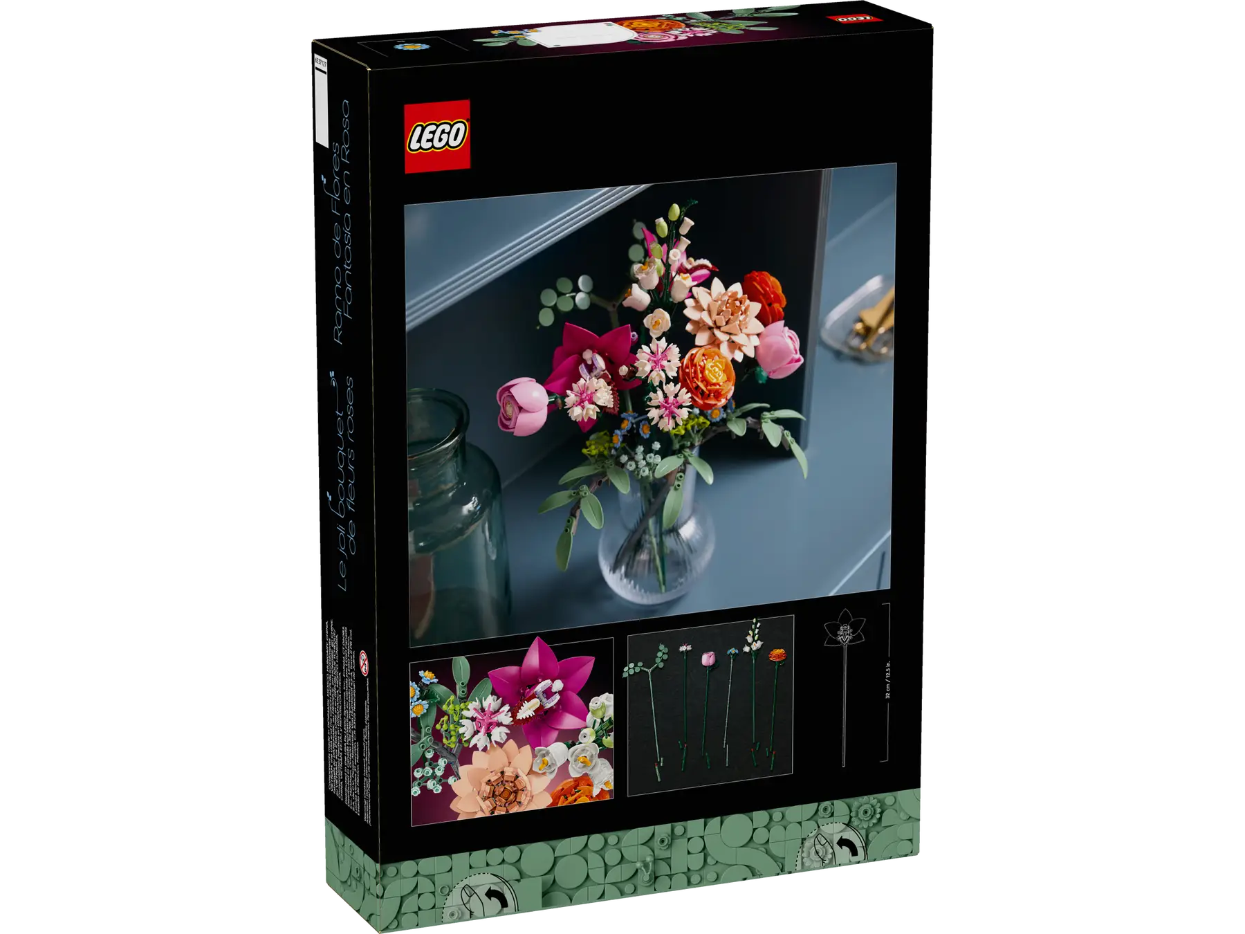 Dos de la boîte du joli bouquet de fleurs rose - Lego 10342